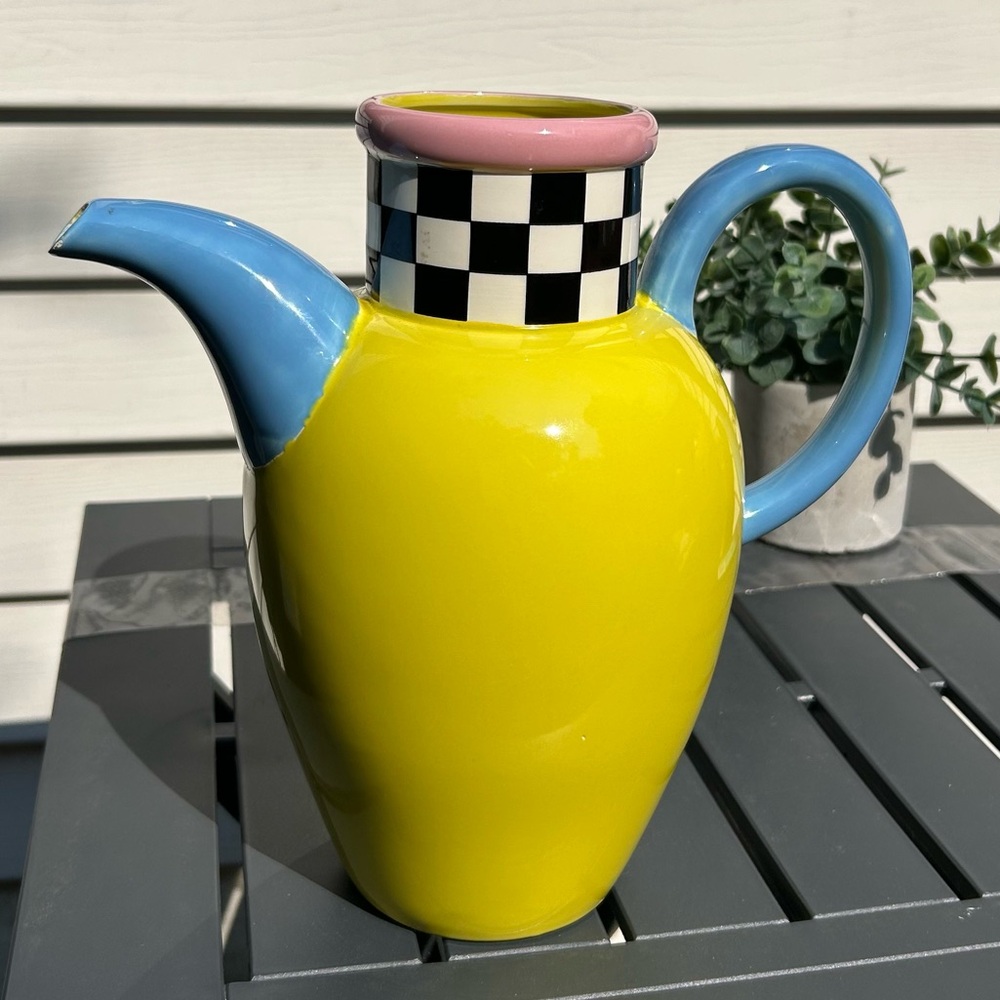 Fitz and Floyd Fantasy Fair Vintage Ceramic Teapot with pastel Checkered Design